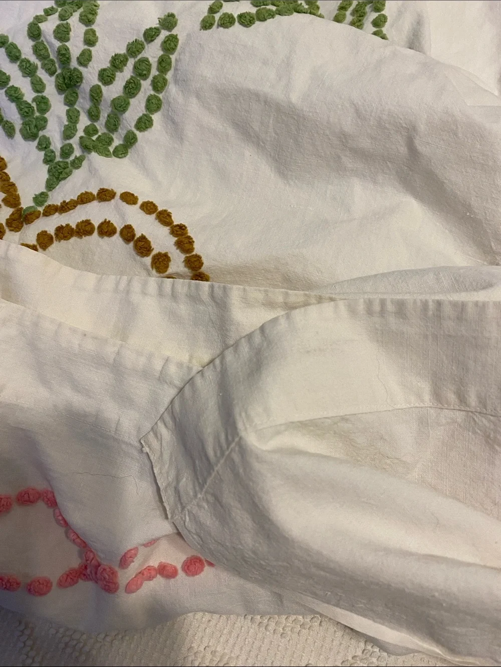 Vintage embroidered bed cover,  see pictures for flaws.  It’s gorgeous